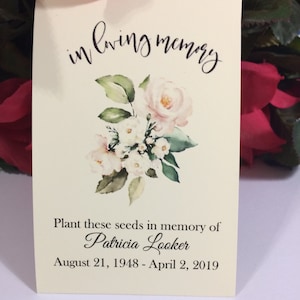 Funeral Favors Forget Me Not, Delicate Blush Rose Personalized Memorial Seed Packets, Loving Memory, Seeds Included, Celebration of Life