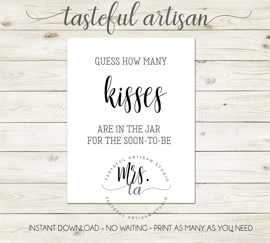 Guess How Many Kisses Bridal Shower Game DIY Printable Etsy