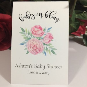 Baby in Bloom, Custom Personalized Baby Shower Seed Packet Favors, Delicate Pink Posies Floral Seed Packets, Wildflower Seeds Included PCSB