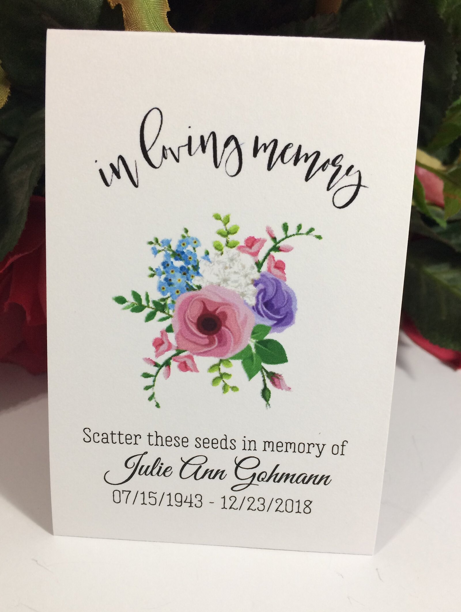 Personalised Funeral Favours/remembrance/Condolance-Forget me nots 