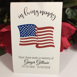 Forget Me Not American Flag Patriot Funeral Favors Personalized Memorial Seed Packets, Loving Memory, Seeds Included, Celebration of Life