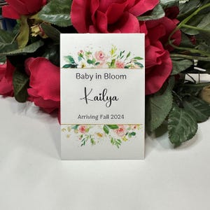 Baby in Bloom, Custom Personalized Baby Shower Seed Packet Favors, Peach Peony Greenery Floral Wildflower Seed Packets, Baby Announcement