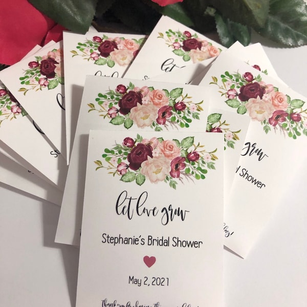 Marsala Floral Personalized Bridal Shower Seed Packets Wildflower Seeds Included