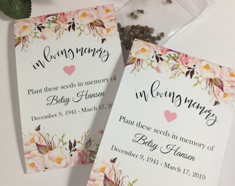 Pink Forget Me Not Funeral Favors Personalized Memorial Seed Packets, Loving Memory, Memorial, Seeds Included, Sympathy, Celebration of Life