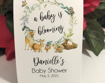 Woodland Babies Forest Friends PRINTED Baby in Bloom Personalized Baby Shower Seed Packet Favors, Wildflower Seeds Included