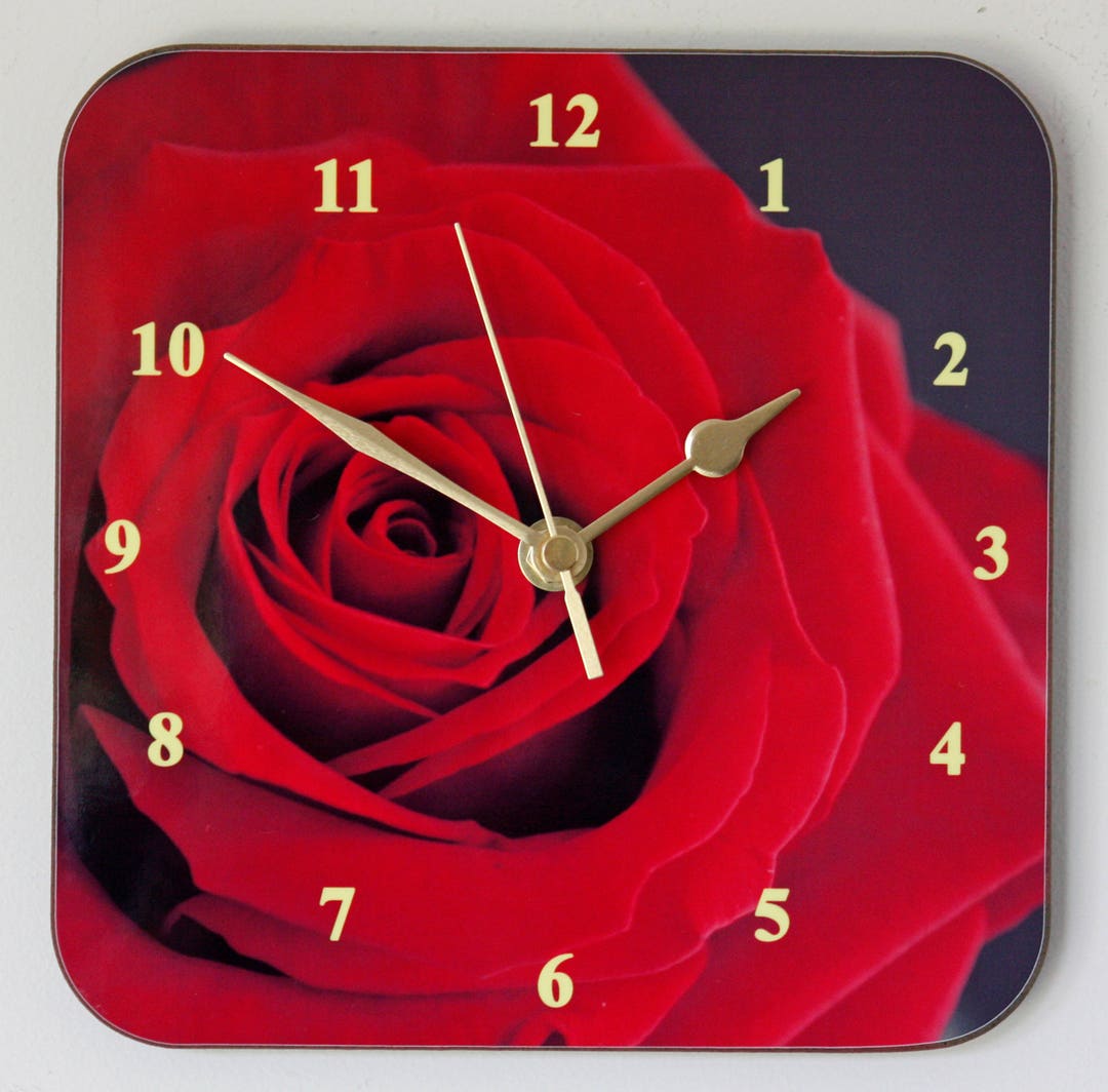 Red Rose Clock Single Red Rose Square Wall Clock by Picture That Image ...