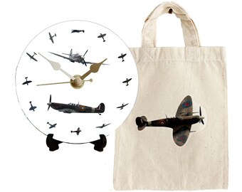 Spitfire Clock DIY Kit (12cm): Aviation Gift Set with Cotton Bag