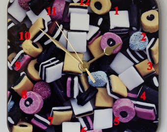 Liquorice Allsorts Clock: 19cm Square Wall Decor