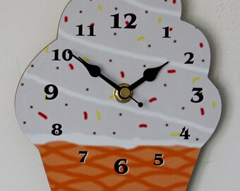 Ice Cream Cone Wall Clock - Novelty Kitchen Decor (28cm)