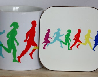 Running Mug Gift Set: Runner Illustration Mug & Coaster