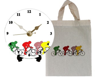 Cycling Clock DIY Kit: 12cm Metal Clock with Cyclist Motif, Cotton Gift Bag