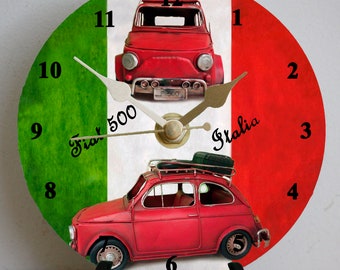 Fiat 500 Clock Kit: DIY Metal Clock with Italian Flag (12cm)