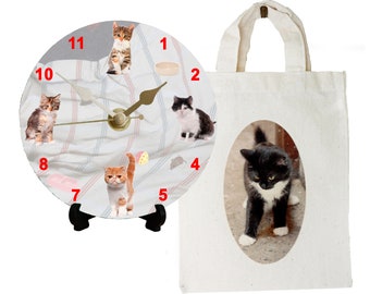 Kitten Clock DIY Kit: 12cm Metal Clock, Cat Motif Gift Bag