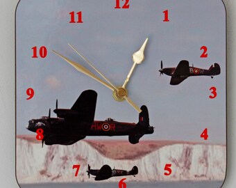 Battle of Britain Square Wall Clock: WWII Airplane Art (19cm)