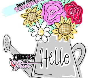 TEMPLATE: Spring Flower floral Watercan Door Hanger Template Garden door hanger template Spring Door hanger template Flower template