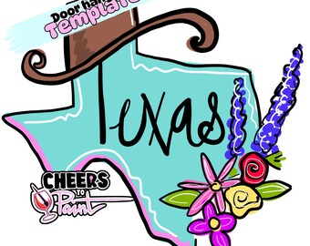 TEMPLATE: Wild Flowers Texas Whimsical Door Hanger Bluebonnets door hanger template Country Cowboy Door hanger template