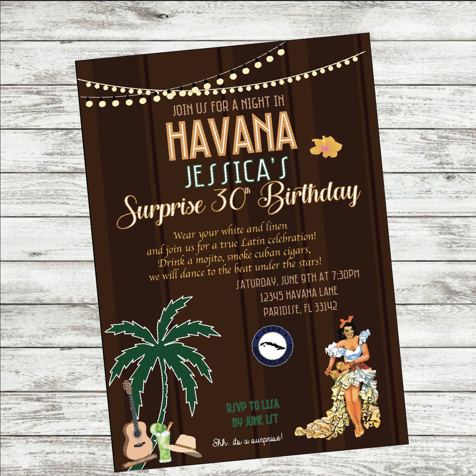 Simple Havana Nights Invitation Birthday Party Digital | Etsy