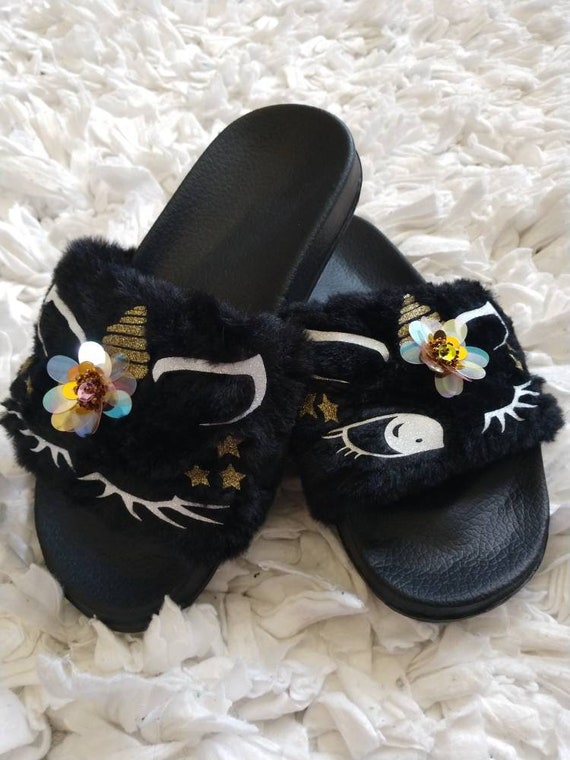 black unicorn slippers