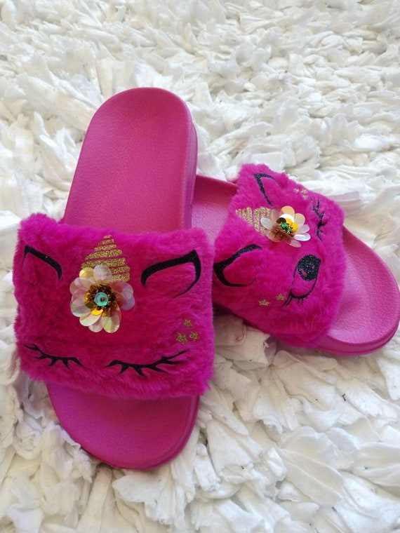 pink fur slippers