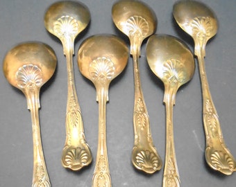 6 Fabulous Antique Silver Plated Dessert or Soup Spoons, Kings Pattern, EPNS A1