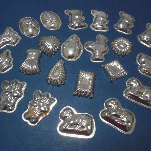 Vintage Set of 24 French Aluminum Individual Chocolate Molds, Easter Sweet Molds