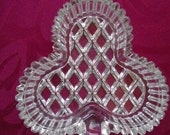 Vintage cut glass crystal shamrock clover shaped cruet dish