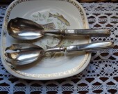 Antique Art Deco French Silver Plated Serving Fork and Spoon, circa 1920, Heavy Weight Serving Set