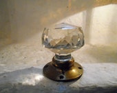 Vintage French Crystal and Brass Single Door knob, 1930s