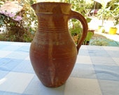 Beautiful Antique French Stone Jug, 9 quot (23 cm) Terracotta, Yellow Ochre, Matt Drip Glaze Pitcher
