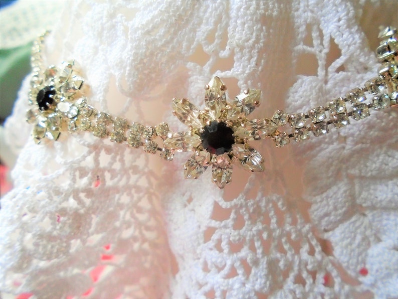 Vintage Silver Plated Prom Necklace and Bracelet with Black Stones