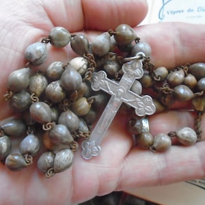 Antique 5 Decade Rosary,  Job&#39;s Tears Natural Bead Rosary