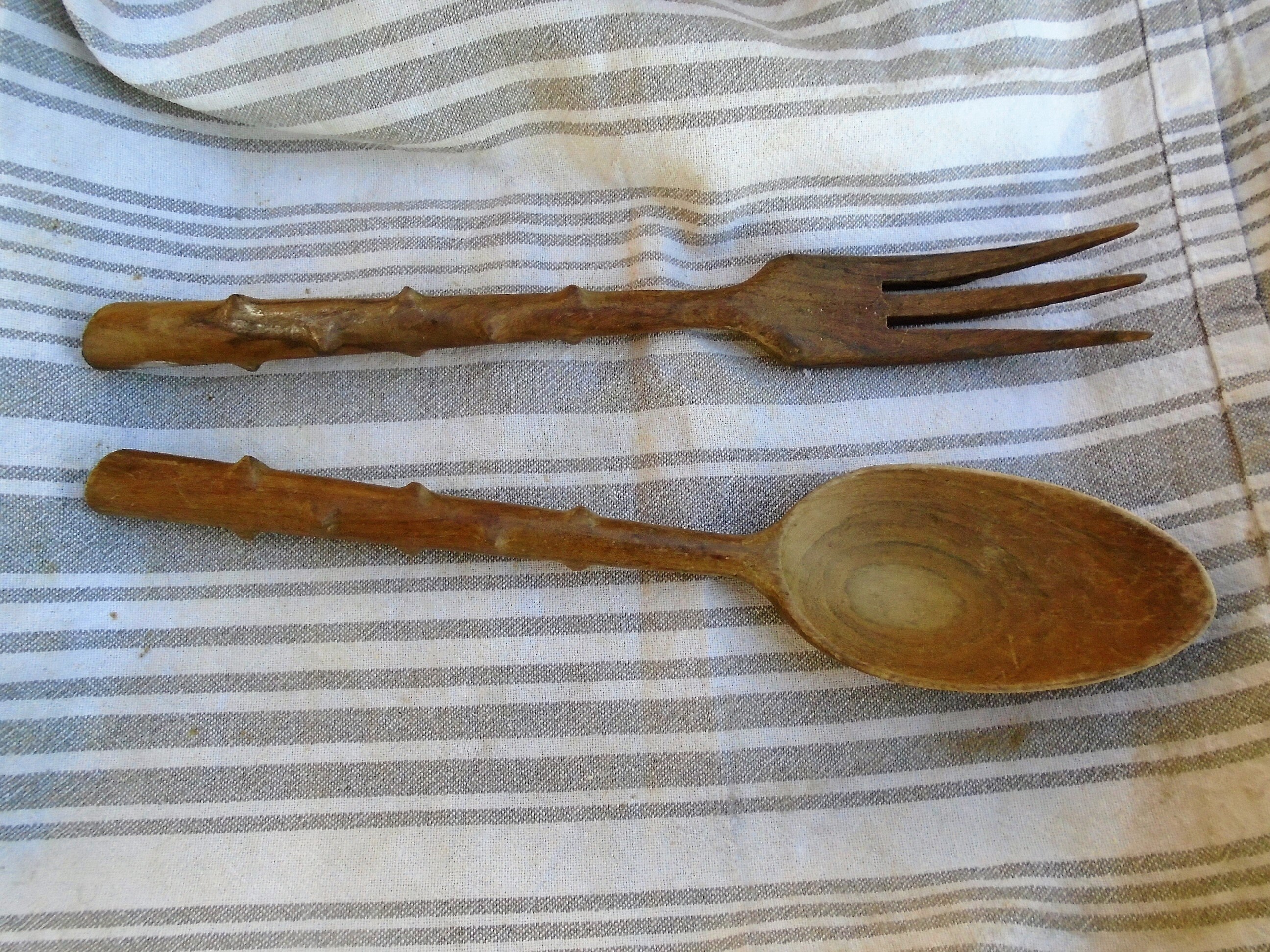 Vintage French Wood Salad Serving Fork and Spoon Rustic Wood Etsy