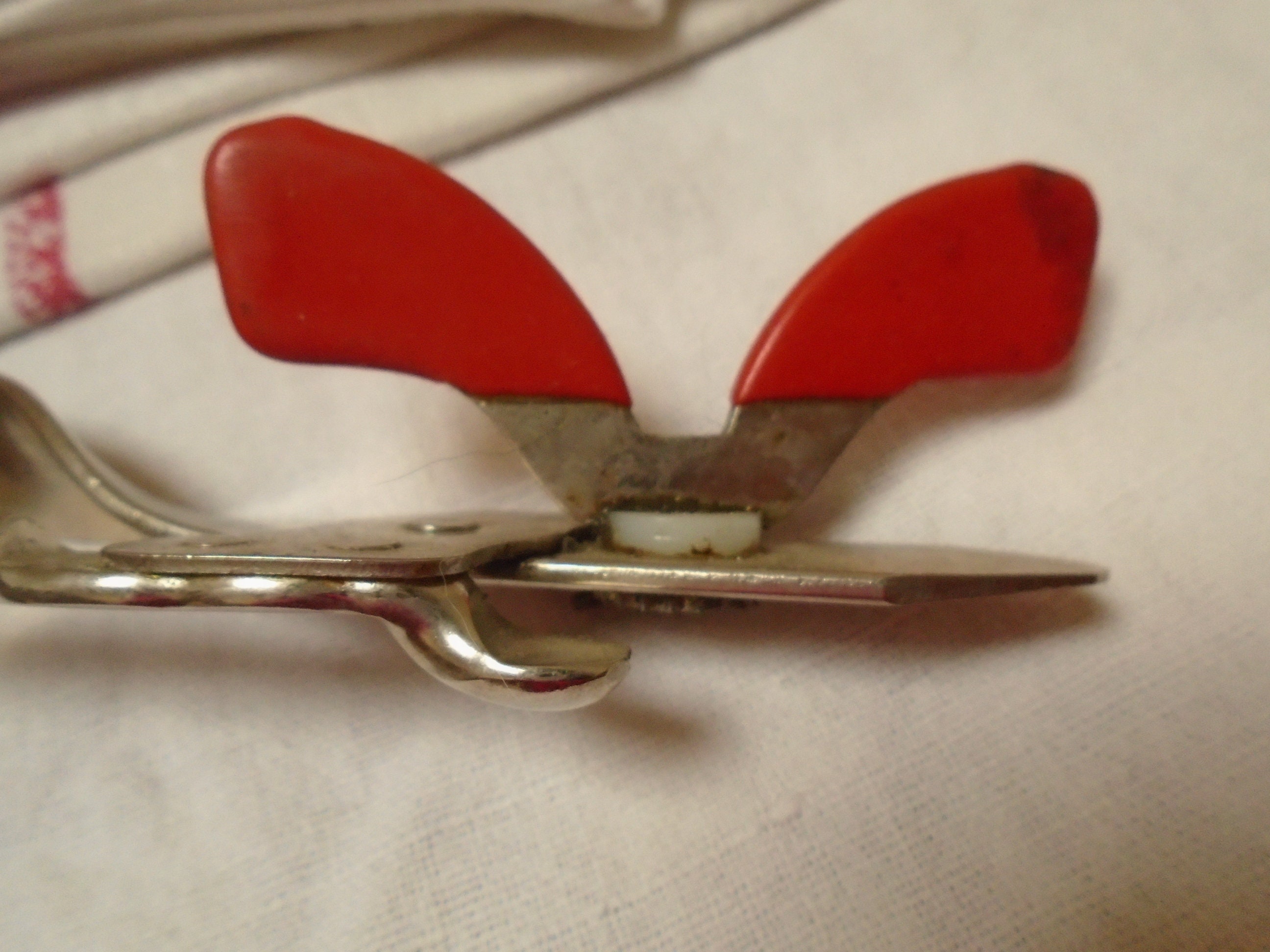 Vintage Français Retro Manual Can Opener, Red & Silver Tin Kim Nogent 3 Star, Brevets France