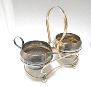 Vintage Mid Century Silver Plated Creamer and Sugar Bowl in its Stand