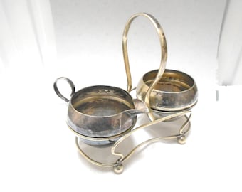 Vintage Mid Century Silver Plated Creamer and Sugar Bowl in its Stand