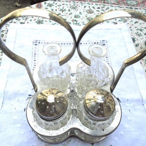 Vintage French Silver-Plated 4 Piece Cruet Set, Salt, Pepper, Oil, Vinegar Set