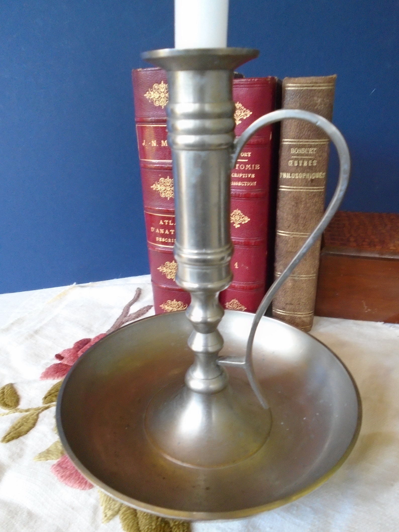 Stunning Vintage French Pewter Hand Held Candle Holder Heavy Etsy