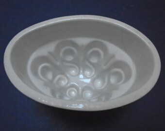 Antique French Stoneware Jelly / Jello Mold / Oval Rustic Farmhouse Ceramic Mould