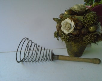 Antique French Meringue Whisk, Steel Mayonnaise Whisk, 1900s, Rustic Farmhouse Kitchen Utensil, Collectible Whirly Whisk