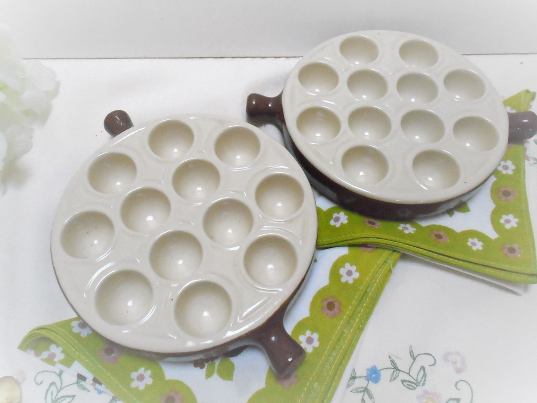 Two Vintage French Emile Henry Stoneware Snail / Escargot Dishes