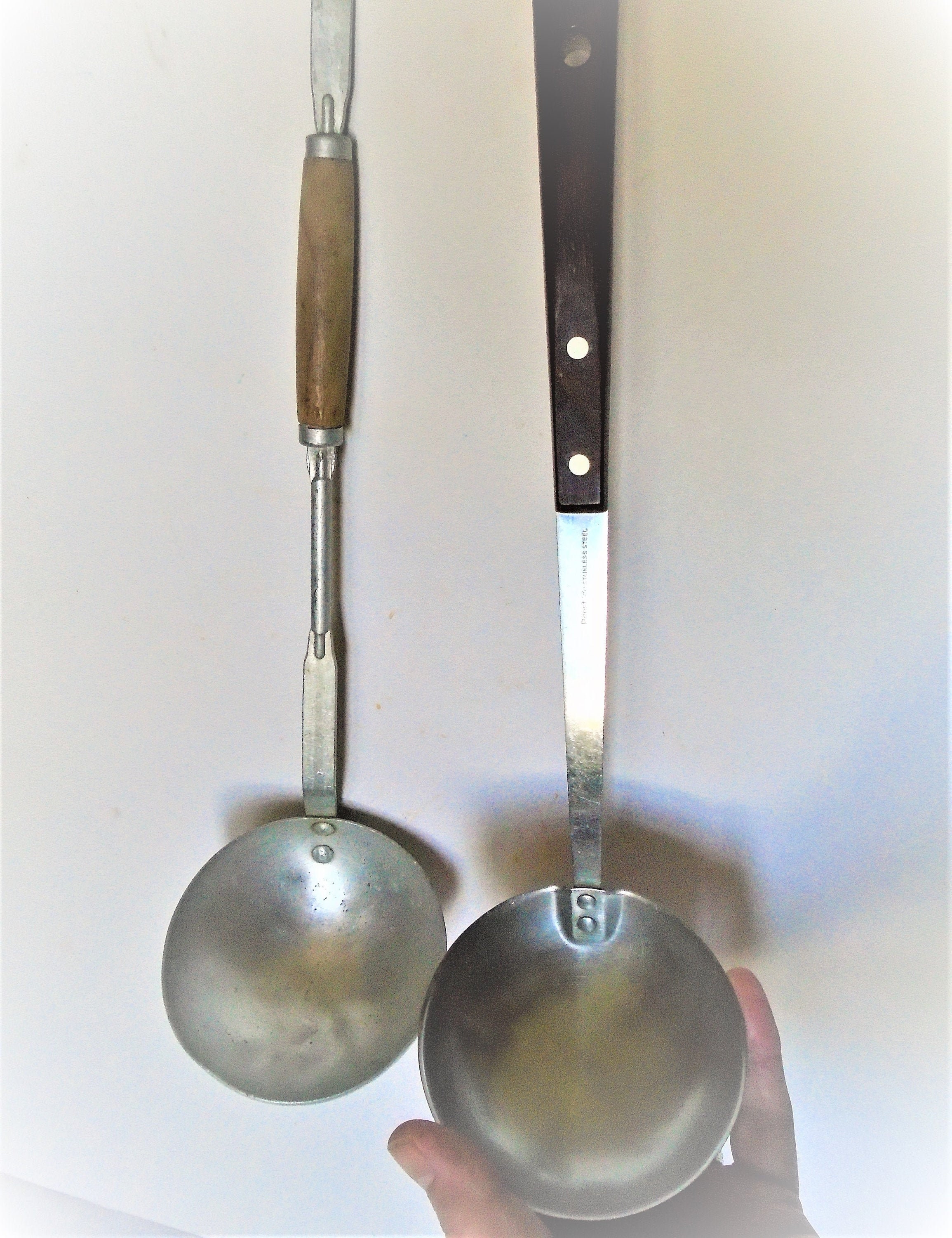 Louches en Aluminium Vintage Français Cuisine X 2, Ustensiles de Rustiques, Serveurs Ferme Des Année