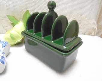 Vintage Green Ceramic Butter Dish and Toast Rack, Thick 4 Slice Toast Rack, Kitchen Foie Gras older