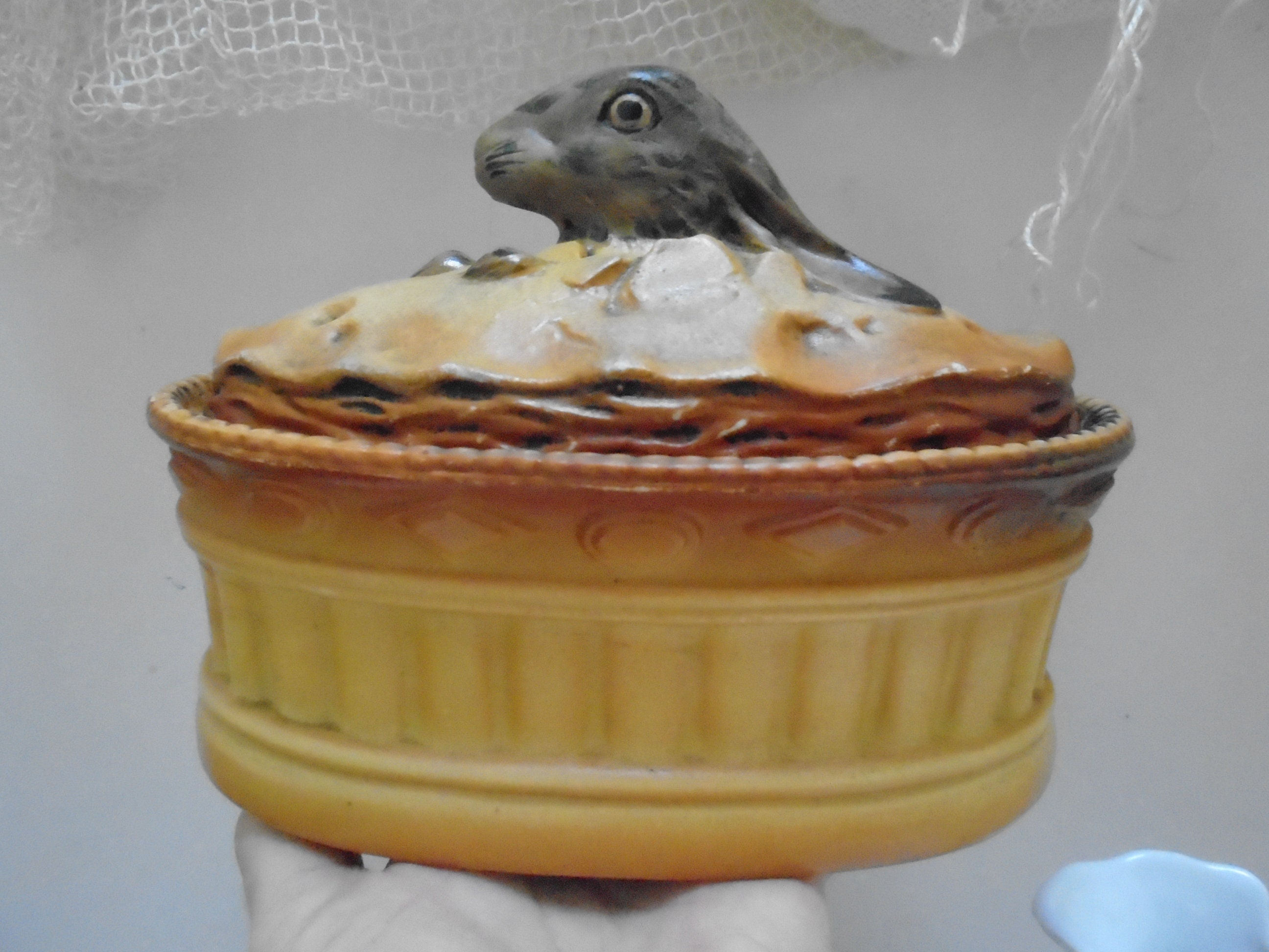 Français Vintage ? Pillivuyt Porcelaine Polychrome Lapin Lièvre Terrine, Pâté Plat de Service, Vaiss