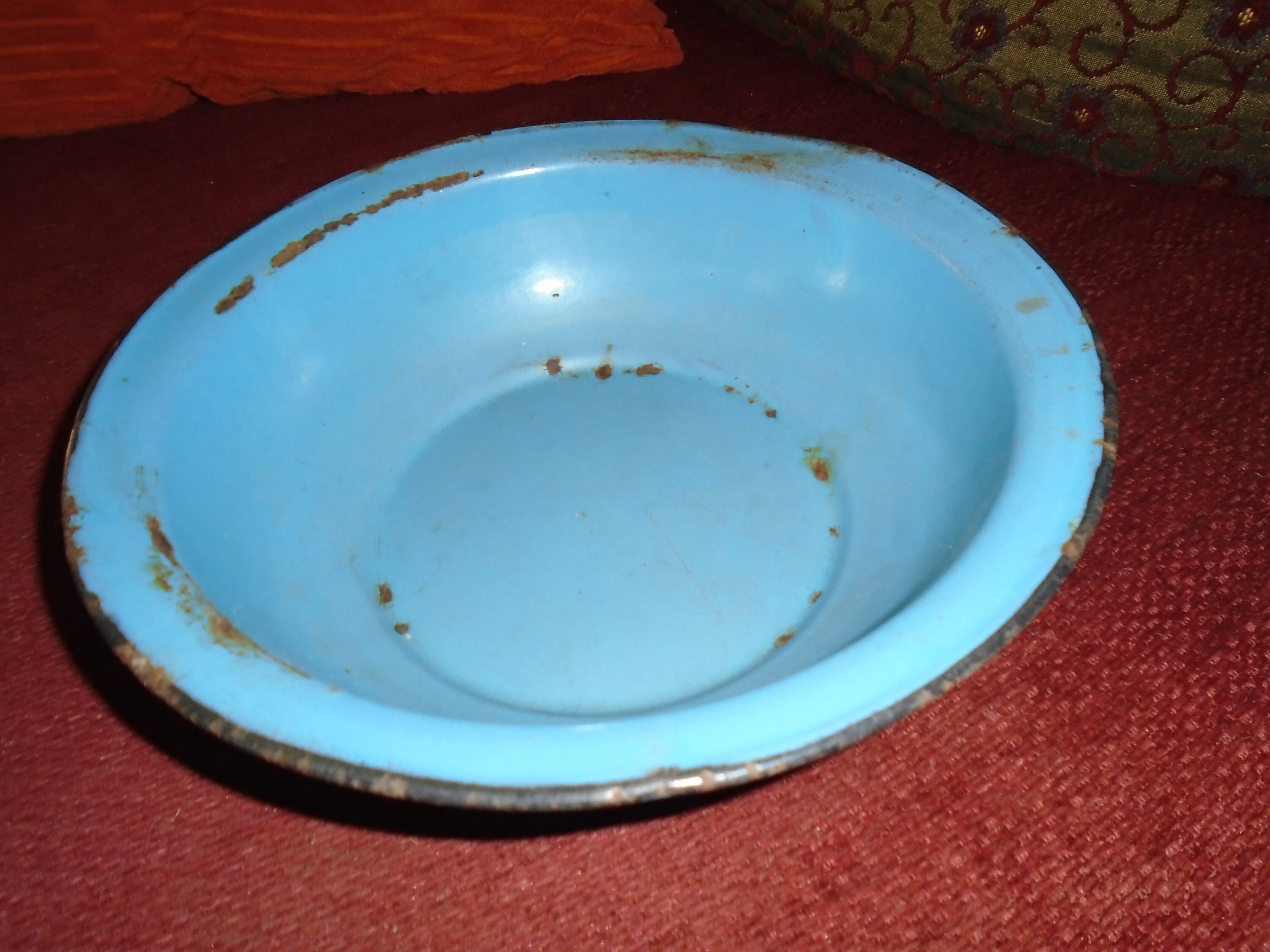 Vintage Français Deep Enamel Bowl, Turquoise, Shabby Bowl