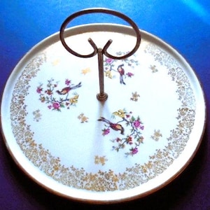 Beautiful French Vintage Porcelain Cake or Sandwich Stand, Porcelain de Luxe, F Deshoulieres, France