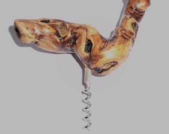 Vintage French Burlwood Corkscrew: Ancient Grapevine Barware