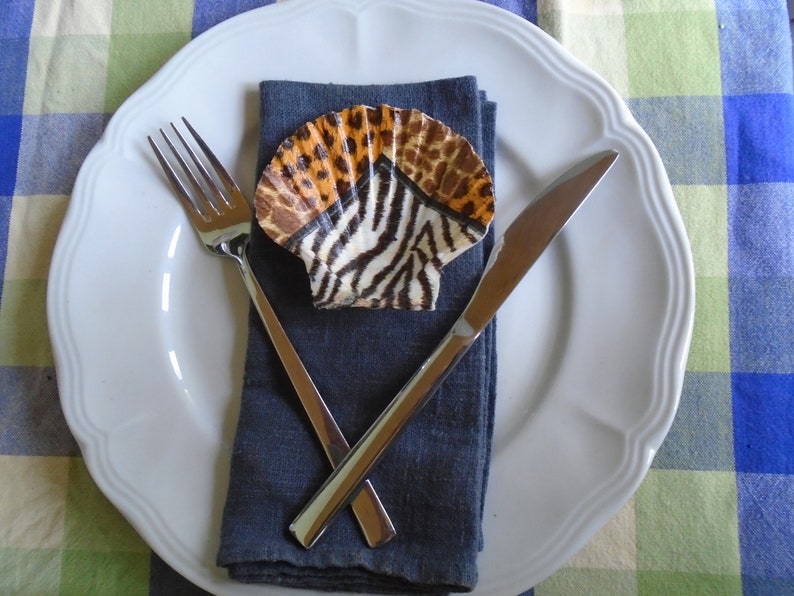 Hand Decorated Real French Oyster Shell Ring Dish or Tealight Holder Animal Print Shell Dish