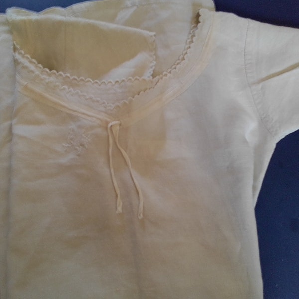 Chemise De Nuit Vintage En Coton Français - Brodée Main, Taille 2XL, Couleur Blanc, Occasion En Excellent état