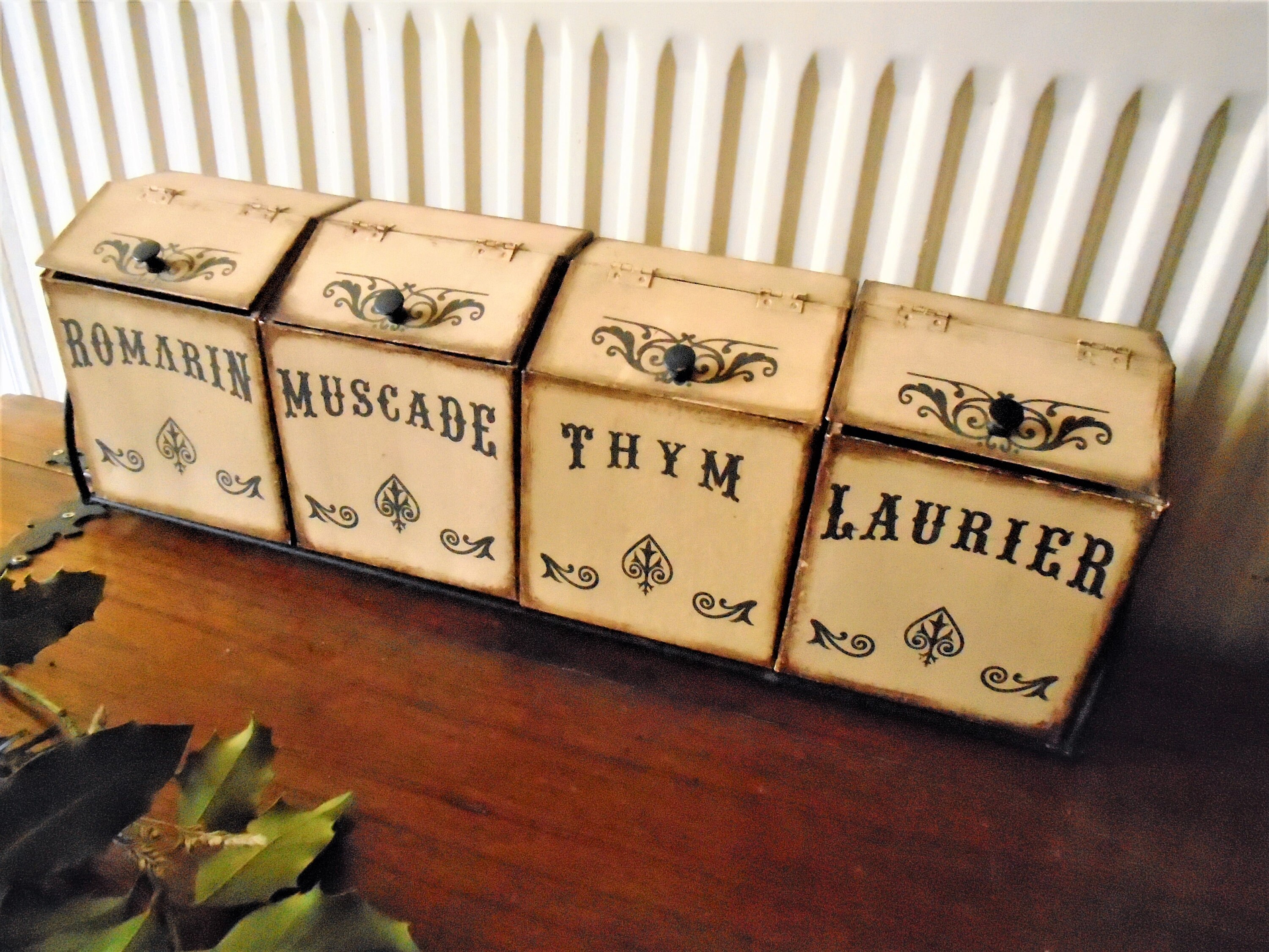 Gorgeous Vintage French Metal Toleware Spice Cannisters On Etsy Gorgeous Vintage French Metal Toleware Spice Cannisters On Etsy