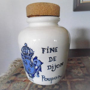 Vintage French  Mustard Pot, Digoin et Sarreguemines, Porcelain with Cork Stopper